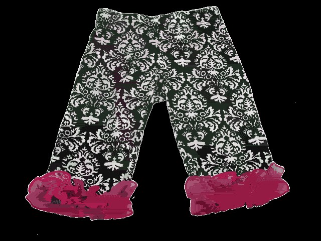 Black Damask Capri with Fuchsia Trim